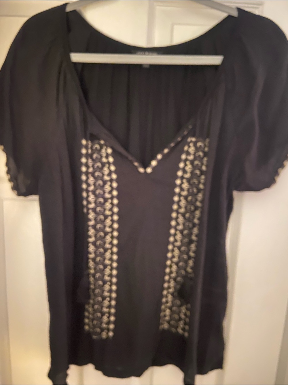 Lucky Brand Black Tunic with Cream Embroidery Accents